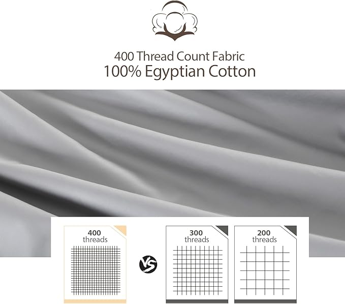 4 Pack 100% Egyptian Cotton King Pillow Protector with Hidden Zipper, 400 Thread Count Pillow Covers, Sateen Weave Cooling Bed Pillow Cases, Soft Breathable Non Noisy Easy Care (Gray)