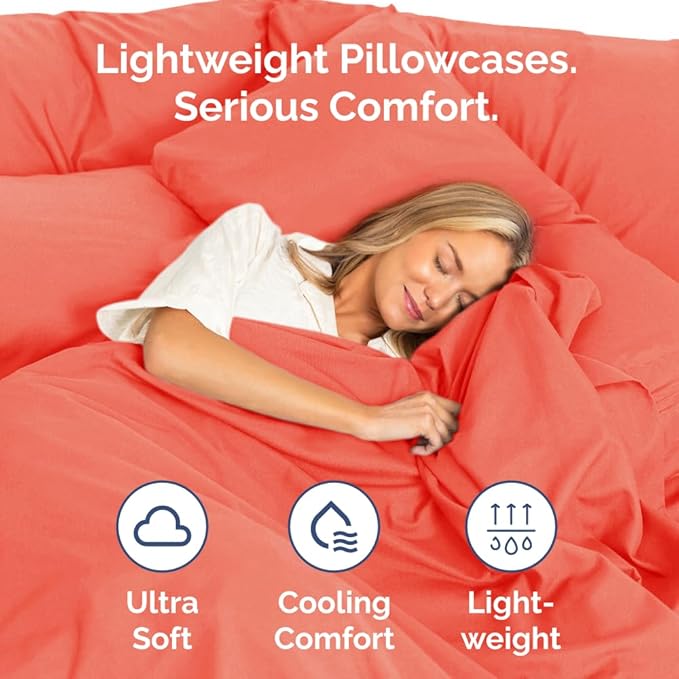 Body Pillowcases Set of 2-20x54 Long Body Pillow Case - Soft Body Pillow Cover for Sleeping & Side Sleepers - Comfy, Wrinkle & Fade Free - Machine Washable w/Envelope Enclosure Coral