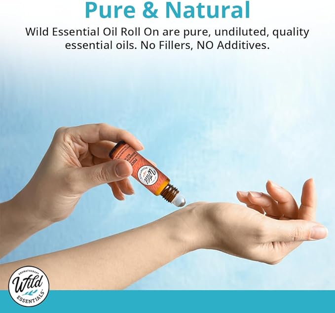 Wild Essentials Motion Ease Essential Oil Roll On, 10ml Motion Sickness, Nausea, Upset Stomach, Vertigo, Dizzy, Seasick, Carsick, Made with Organic Jojoba Oil, Ready to Use, Moisturizer, All Natural