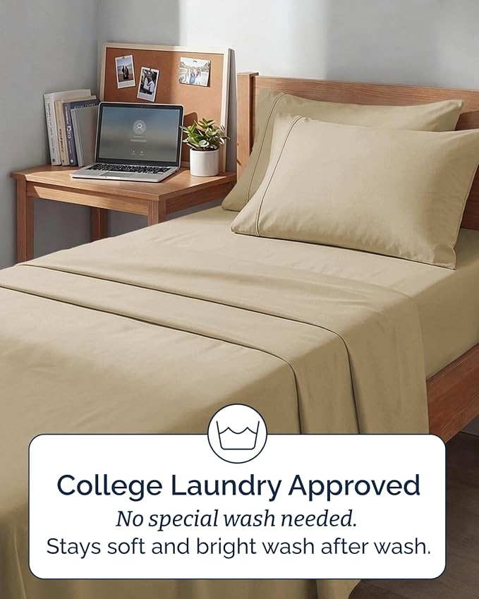 Extra Deep Twin XL Sheet Set - 4 Piece Breathable and Cooling Sheets - Hotel Luxury Bedding for Women, Men, Kids & Teens - Easy & Secure Fit - Soft, Wrinkle Free and Comfy - Extra Deep Pockets - Beige
