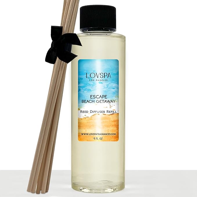 Escape Beach Getaway Diffuser Oil - Luxury Essential Oils for Diffuser Refill & Air Freshener Room Spray - Long-Lasting & Natural Home Fragrance, Scented Oil for Diffusers, USA Made, 4oz