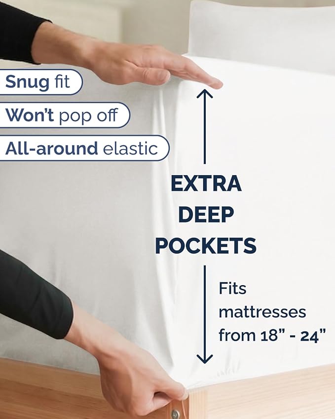 Extra Deep Twin XL Sheet Set - 3 Piece Breathable & Cooling Bed Sheets - Easily Fits 18 to 24 inch Mattress - Soft, Wrinkle & Fade Free with Extra Deep Pockets - Hotel Luxury Bedding - Antique White