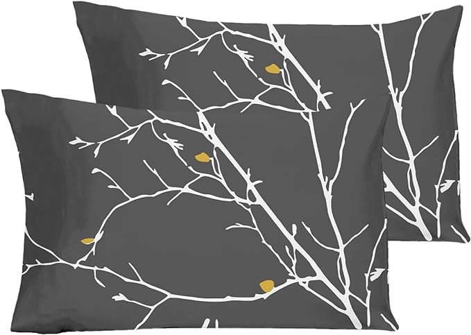 YIYEA Pillow Cases Queen Size Set of 2, Ultra Soft Double Brushed Microfiber Pillowcases Queen, Floral Bed Pillow Covers, Fade Resistant, Easy Slip-On (20"x30")