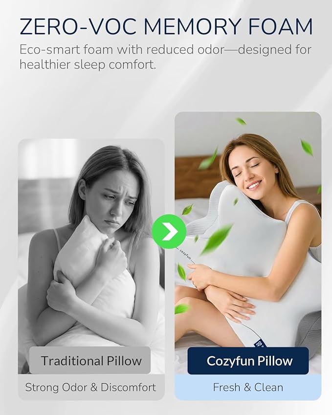 Cervical Neck Pillow for Side & Back Sleepers, Ergonomic Memory Foam Pillow for Sleep Apnea, Neck Pain Relief, Neck Support Pillow with Washable Pillowcase, Supportive Bed Pillow for Neck