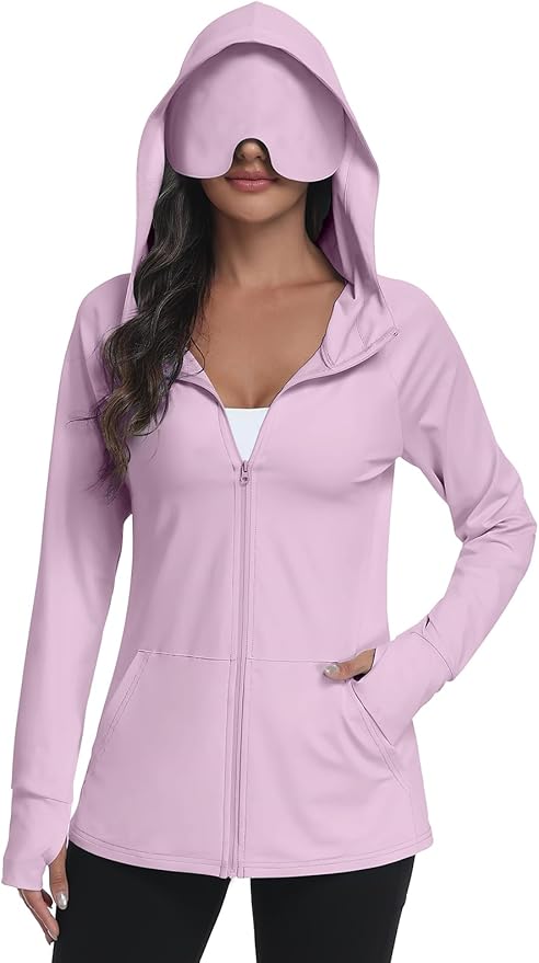 SeSe Code UPF 50+ Hoodie With Eye Mask Womens Zip Up Travel Jackets Sleep Sun Protection Shirts Pockets Outdoor Nap