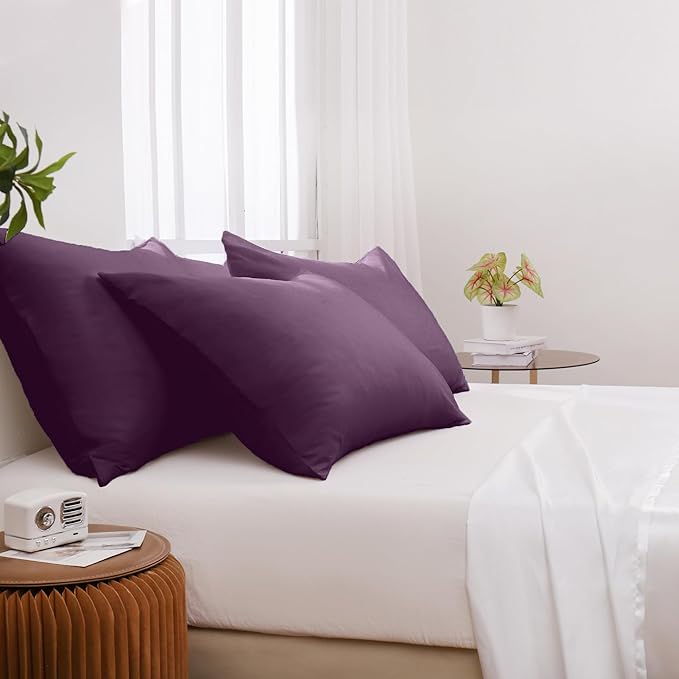Pillowcases King 12 Pack, 20x36 Pillow Cases with Envelope Closure, Soft Plain Brushed Microfiber Covers Breathable Wrinkle-Resistant, Dark Purple