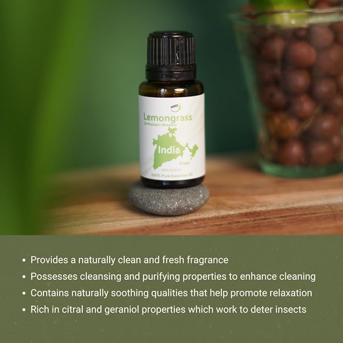 Lemongrass Essential Oil - Natural Aceite de Hierba Limón from Norex Flavours India - Lemongrass Essential Oils for Hair, Aromatherapy and Massage (22lbs)