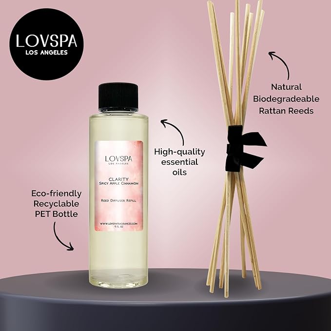 Clarity Spicy Apple Diffuser Oil - Fall Essential Oils for Diffuser Refill & Air Freshener Room Spray - Long-Lasting & Natural Home Fragrance, Scented Oil for Diffusers, USA Made, 4oz