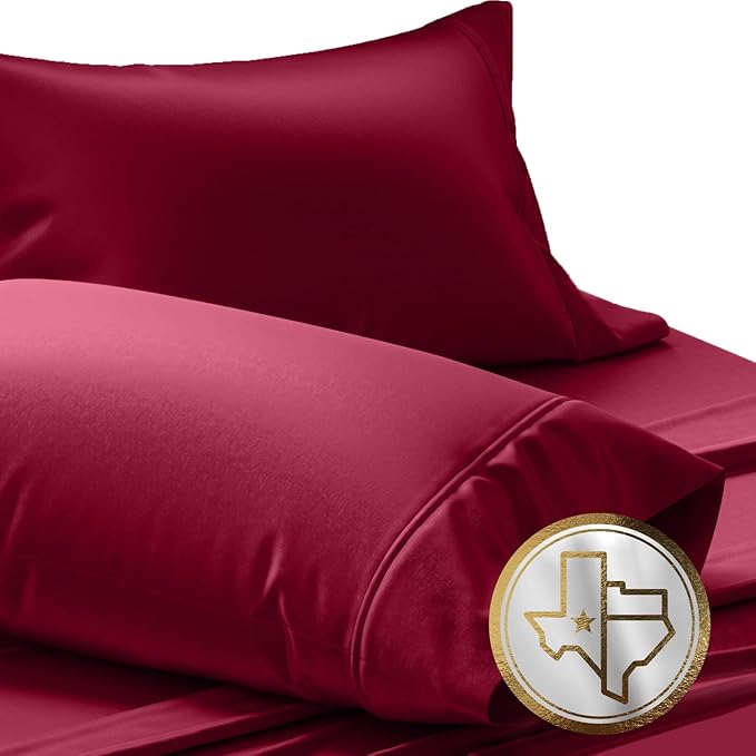 TEXAS LINEN CO. 100% Egyptian Cotton Standard/Queen Size Pillow Cases Set of 2-1000 Series Lonestar Lovin' Pillow Cover (Burgundy), Cooling Pillowcases Set of 2 for Standard/Queen Pillows