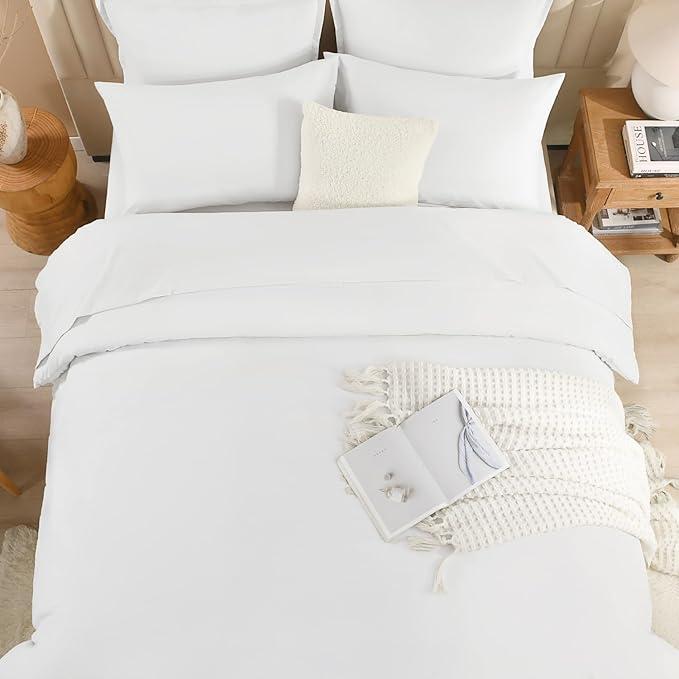Litanika Twin/Twin XL Size Comforter Set White - 5 Piece Bed in a Bag, Lightweight Bed Set with Comforter, Sheets, Pillowcase & Sham