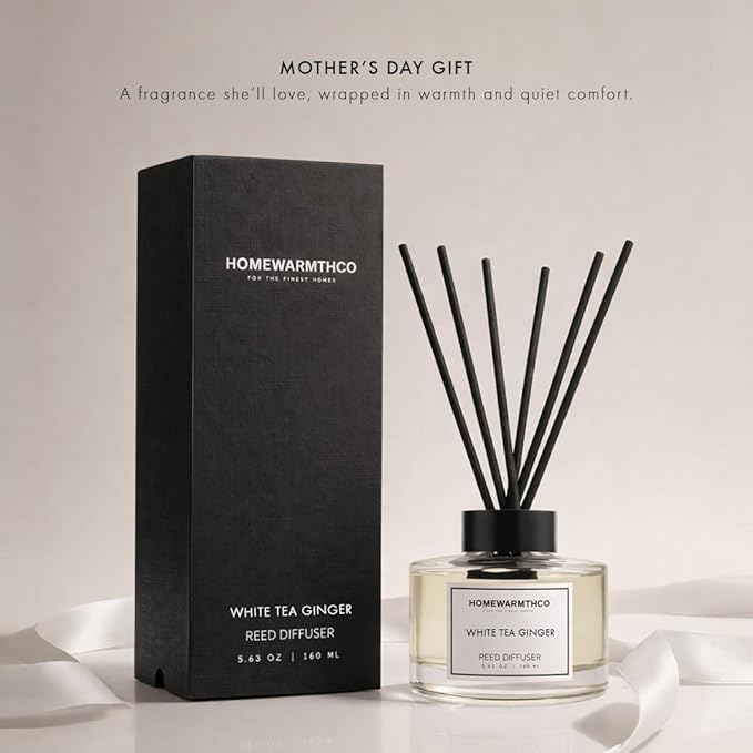 White Tea Amber Reed Diffuser Set - Luxury Fragrance Reed Diffusers for Home. Office, Bathroom, Kitchen and Home Decor - Long-Lasting Scent with Non-Toxic Oils (5.63 oz, 160ml)