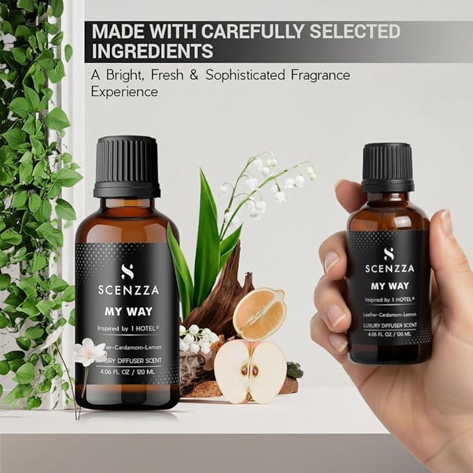 My Way Diffuser Scent Inspired by 1 Hotel Miami Beach, Fresh Woodsy Fragrance with Leather, Premium Luxury Scent Suitable for Ultrasonic and Waterless Diffusers - 120 Ml, 4.06 Fl Oz