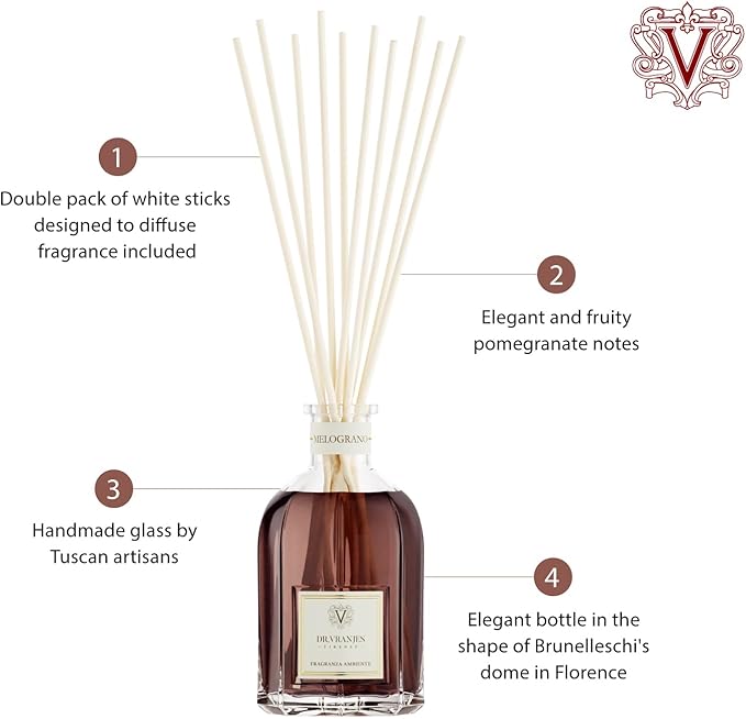 Dr. Vranjes - Melograno 500 ml Diffuser + Double Pack of White Sticks (3 Pieces Bundle) - Luxury Home Fragrance, Made in Italy, Main Scent: Fruity, Watermelon, Cassis, Red Grapes