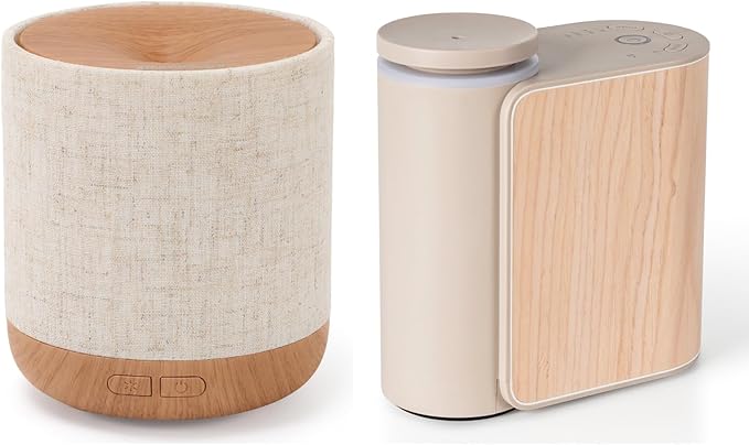 Zen Scenting Set: Linen Ultrasonic Diffuser & Solid Wood Waterless Nebulizer, Dual Power & Mist Modes, Premium Home Decor Gift Bundle