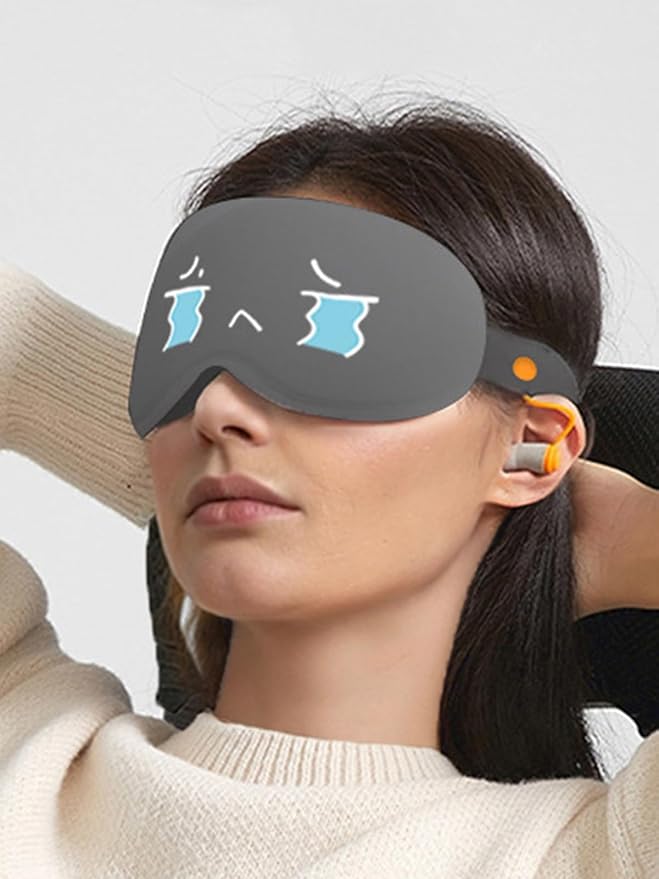 3D Blackout Sleep Mask with Ear Plugs Adjustable Soft Travel Eye Mask for Airplane & Night Sleeping Grey