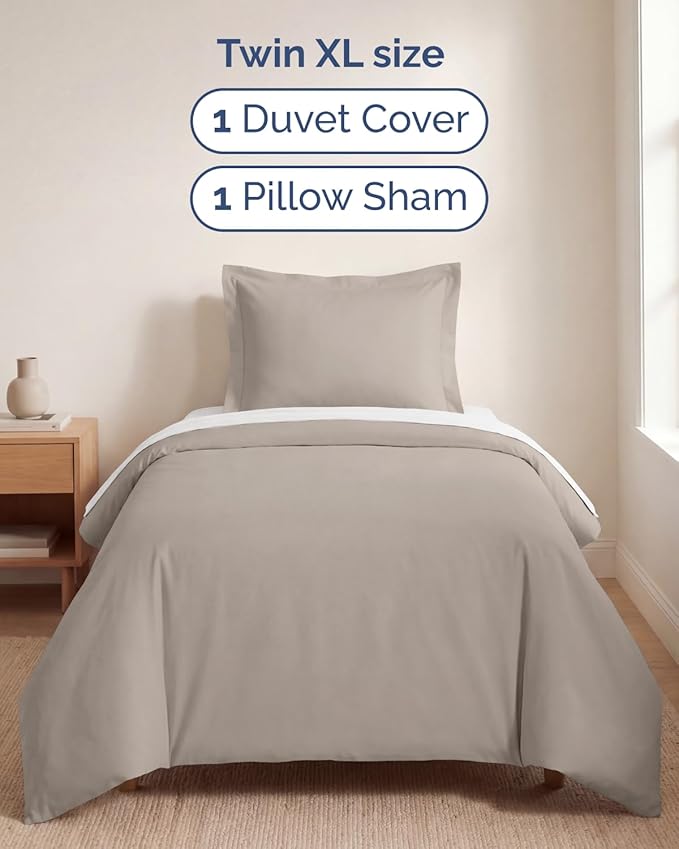 Duvet Cover Twin/Twin XL Size Set - Extra Soft Twin/Twin XL Duvet Cover 68" x 90" with 1 Pillow Sham - Hotel Luxury, Easy Care, Fade Free w/ Zipper Closures & Ties - Comfy & Breathable (Light Grey)