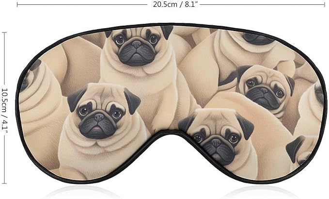 SWEET TANG Sleep Mask for Women Men, Compatible with Cute Pug Dogs Print Puppy Blockout Lightweight for Sleeping Blindfold, Eyes Cover with Elastic Strap for Nap Travel Night Shift