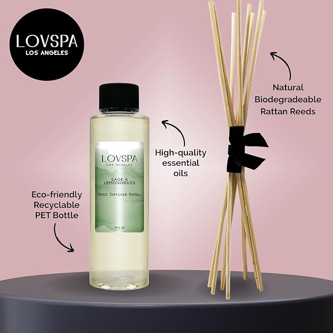 Sage & Lemongrass Diffuser Oil - Luxury Essential Oils for Diffuser Refill & Air Freshener Room Spray - Long-Lasting & Natural Home Fragrance, Scented Oil for Diffusers, USA Made, 4oz
