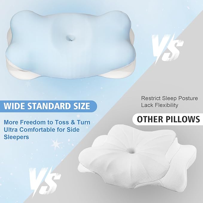 Extended Cervical Neck Pillow for Pain Relief, Ergonomic Contour Side Sleeper Pillow for Sleeping, Orthopedic Memory Pillow for Neck Support, Cooling Adjustable Pillow for Back and Stomach Sleeper