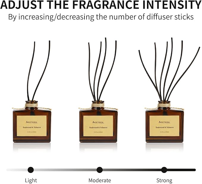 Reed Diffuser, Teakwood & Tobacco Essential Oil Diffuser with Dried Flowers, 3.4 oz Musk Scented Oil, Handmade Home Decor Air Freshener, Long-Lasting Room Scent for Office, Bathroom
