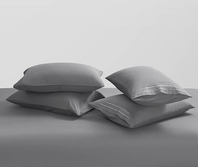 Clara Clark King Sheets - Hotel Luxury 6 Piece Bed Sheets for King Size Bed - Soft Bedding Sheets & Pillowcases, Fits Mattress up to 16 inch deep. King, Medium Grey