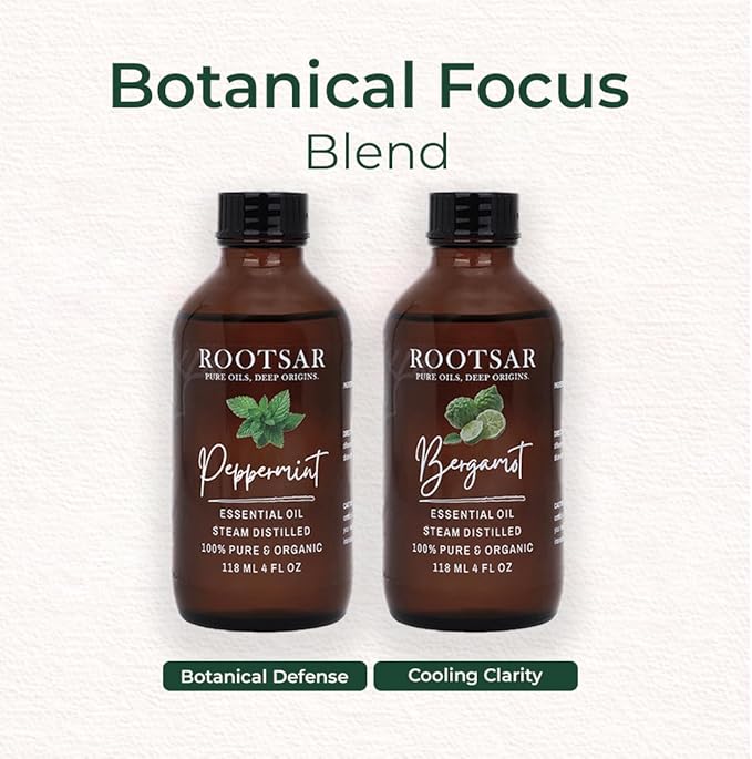 Peppermint & Bergamot Essential Oils Set – 100% Pure & Natural Aromatherapy Diffuser Oils for Focus, Energy, Stress Relief & Mood Support – Premium Uplifting Duo, 4 FL OZ / 118 ML