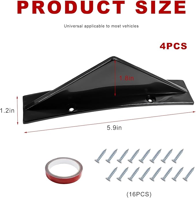 4 PCS Car Lower Bumper Lip Diffuser, Anti-Crash Auto Rear Splitter Lip Wing Protector with Mounting Screws, Universal Rear Spoiler Shark Fin Decoration for Cars Trucks SUVs (Triangle Black)