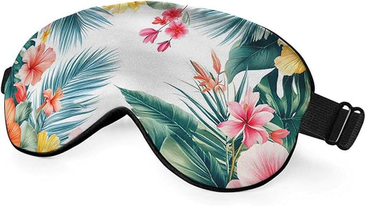 Beautiful Floral Silk Sleep Mask Spring Summer Tropical Flowers Palm Leaves Exotic Soft Eye Shade Cover for Men Women Boy Girl Airplane Travel