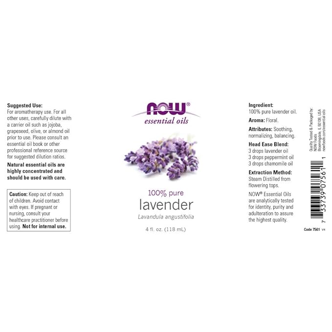 NOW Foods Lavender Oil, 4 Fluid Ounce (2 Pack)