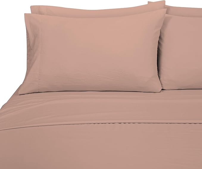 ROYALE LINENS 4 PC Queen Sheets Set - Soft Brushed 1800 Microfiber Bedding - 1 Fitted, 1 Flat Sheet, 2 Pillowcases - Wrinkle Free & Fade Resistant - Hotel Luxury Bed Sheets Set (Dusty Rose, Queen)