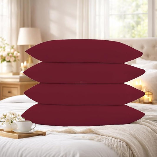 400 Thread Count 100% Egyptian Cotton Queen Size Pillowcases Set of 4, Soft & Breathable Sateen Weave, Envelope Closure, Hotel Luxury Bed Linen, Durable & Fade Resistant, 20"x30", Burgundy