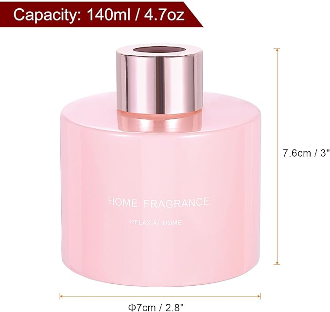 HARFINGTON 4pcs Empty Glass Diffuser Bottle 140ml/4.7oz Refillable Fragrance Accessories Aromatherapy Jar Container for Replacement Reed Diffuser DIY Home Bathroom Pink with Gold Tone Cap