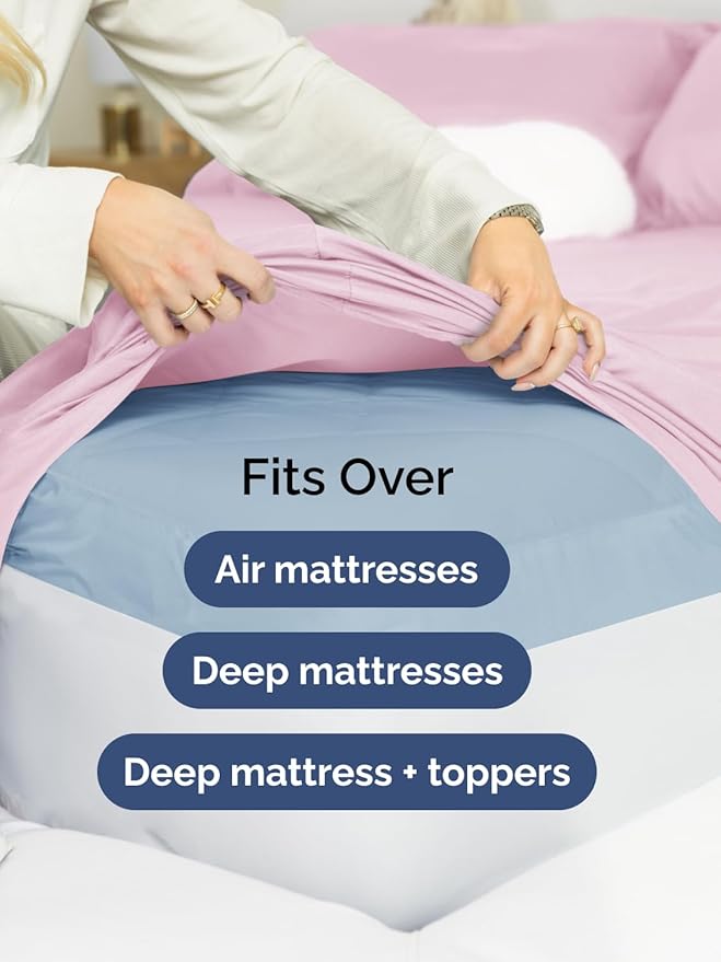 Extra Deep Split King Sheet Set - 5 Piece Breathable & Cooling Bed Sheets - Easily Fits 18 to 24 inch Mattress - Soft, Wrinkle & Fade Free with Extra Deep Pockets - Hotel Luxury Bedding - Light Pink