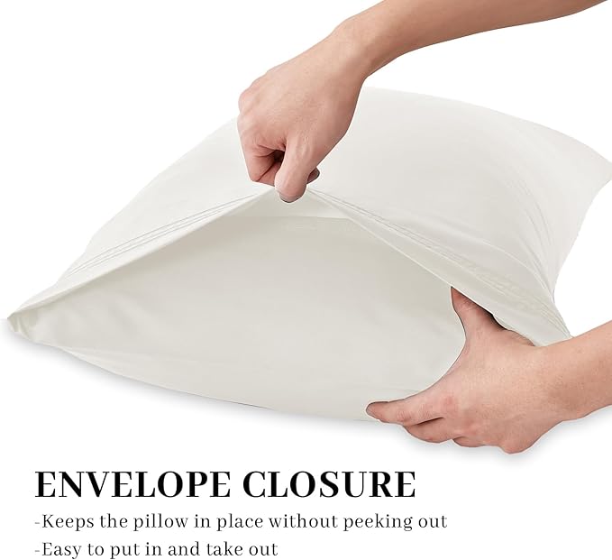 YIYEA California King Size Pillow Cases Set of 2, Ultra Soft Double Brushed Microfiber Pillowcases, Hotel Quality Embroidered Bed Pillow Covers King, Fade Resistant, Easy Slip-On (20"x40", Ivory)