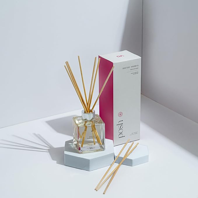 Doctor Aromas Premium Reed Diffuser Diffuser Glass Jar Set Elegant Scent for Home, Room or Bathroom and Fresh Air Scent Lasting Home Fragrance Over 90 Days (Pack of 1, Posh)