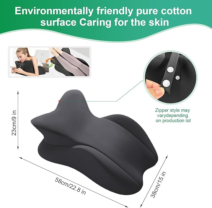 Memory Foam Ergonomic Pillow – Prone Support Orthopedic Pillow for Sleeping, Reading & Back Relief with Removable Cover Body Pillow Suppurt Weights Over 180 Pounds (Midele Size 23*15*9 inch)