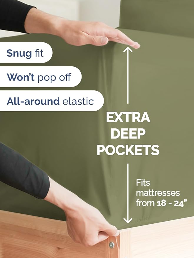 Extra Deep Twin Sheet Set - 4 Piece Breathable and Cooling Sheets - Hotel Luxury Bedding for Women, Men, Kids & Teens - Easy & Secure Fit - Soft, Wrinkle Free & Comfy - Extra Deep Pockets - Sage Green