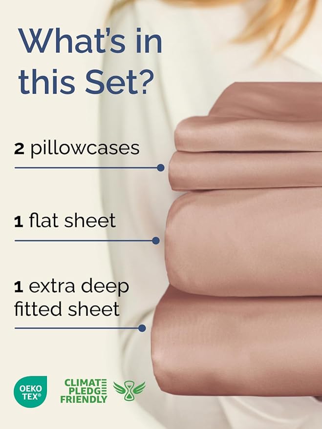 Extra Deep Cal King Sheet Set - 4 Piece Breathable & Cooling Bed Sheets - Easily Fits 18 to 24 inch Mattress - Ultra Soft, Wrinkle & Fade Free with Extra Deep Pockets - Hotel Luxury Bedding - Mauve
