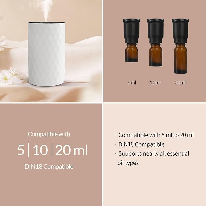 Waterless Essential Oil Diffuser - Portable Aromatherapy Scent Machine with 3 Mist Modes & Timer