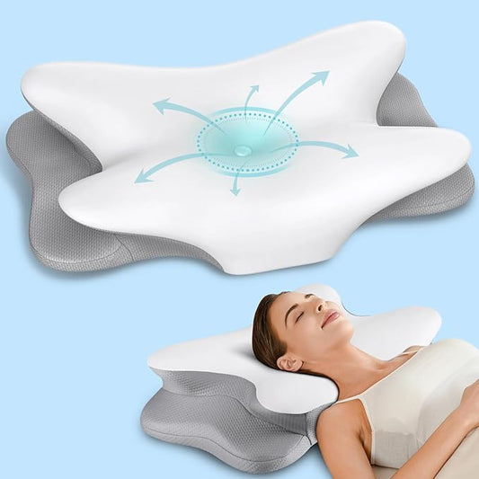 Besyodo Cervical Neck Pillow for Neck Pain Relief, Ergonomic Pillow for Sleeping Contour Memory Foam Pillows with Cooling Pillowcase, Bed Pillow for Side Back Stomach Sleepers