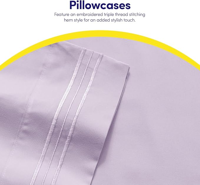 1500 Supreme Collection Twin XL Sheet Sets Lilac - 3 Piece Bed Sheets and Pillowcase Set for Twin XL Mattress - Extra Soft, Elastic Corner Straps, Deep Pocket Sheets, Twin XL Lilac