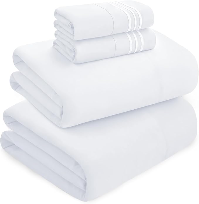 Mocassi Luxury Twin XL 4-Piece Sheet Set - 1800 Premium Hotel Quality - Easy-Fit, Wrinkle, Fade Resistant Bed Sheets and Pillowcases - All Around Elastic Fitted Sheet, Deep Pocket, White