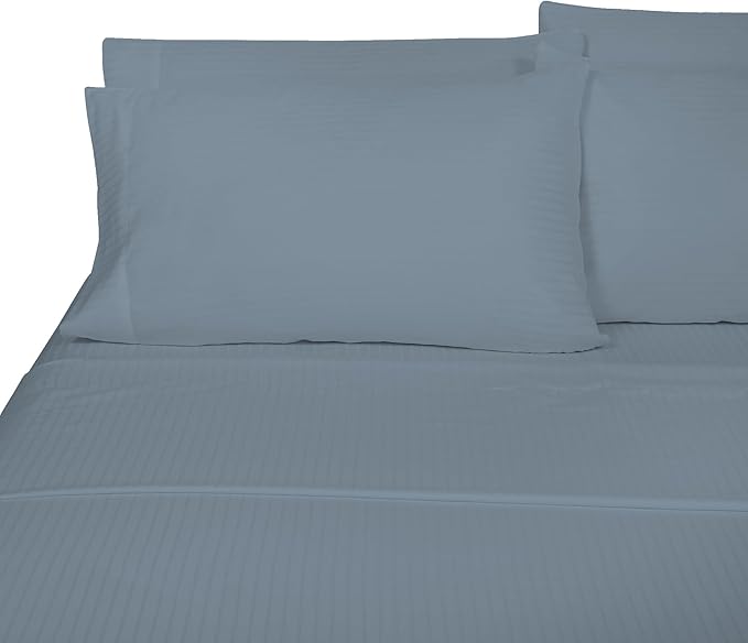 ROYALE LINENS 300 Thread Count Poly Cotton Sheet Set - 6 Piece California King Bed Sheets - 1 Fitted, 1 Flat, 4 Pillow Cases -Soft Cool & Crisp Sheet Set (Cal King, Dusty Blue)