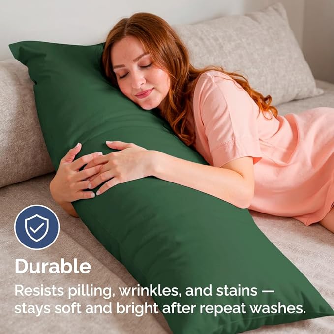 Body Pillowcases Set of 2-20x54 Long Body Pillow Case - Soft Body Pillow Cover for Sleeping & Side Sleepers - Comfy, Wrinkle & Fade Free - Machine Washable w/Envelope Enclosure Emerald Green