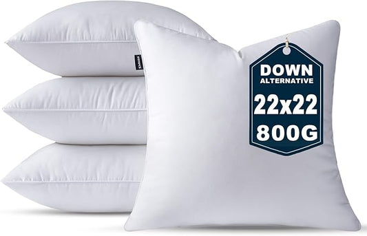 22 x 22 Pillow Inserts Set of 4 Down Alternative Throw Pillow Inserts Large Fluffy Decorative Pillow White Square Pillows Stuffing for Living Room Couch Bed Sofa Interior Cushions