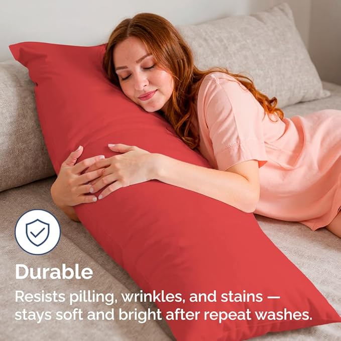 Body Pillowcases Set of 4-20x54 Long Body Pillow Case - Soft Body Pillow Cover for Sleeping & Side Sleepers - Comfy, Cozy Breathable & Fade Free - Machine Washable with Envelope Enclosure - (Red)