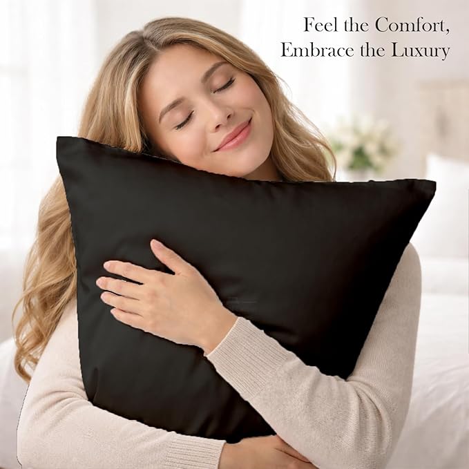 400 Thread Count 100% Egyptian Cotton Queen Size Pillowcases Set of 4, Soft & Breathable Sateen Weave, Envelope Closure, Hotel Luxury Bed Linen, Durable & Fade Resistant, 20"x30", Black