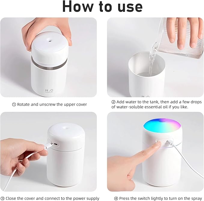 USB Essential Oil Diffuser with 6 Oils, Portable Ultrasonic Aromatherapy Diffuser for Home & Car, Cool Mist, 7-Color LED Night Light, Auto Shut-Off, One-Button Control,3 Colors (Grey)