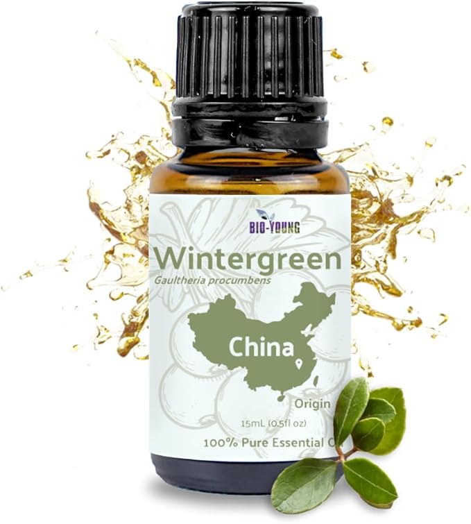 Wintergreen Essential Oil - Direct from Bio-Young Aromas China - Steam Distilled - Aceite de Gaulteria for Aromatherapy, Massage, Diffuser, DIY Candle and Soap Making - 15ml