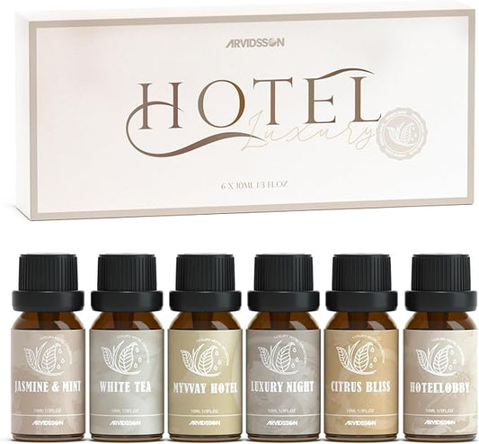 ARVIDSSON Hotel Diffuser Oils Gift Set, Hotel Essential Oils for Diffuser, Luxury Hotel Fragrance Oil Blend - Jasmine & Mint, White Tea, Citrus Bliss, M-Way, Fancy Lobby, Gift for Women and Men